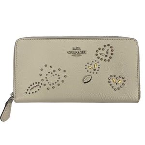 Coach Heart Rivets White Long Zip Wallet